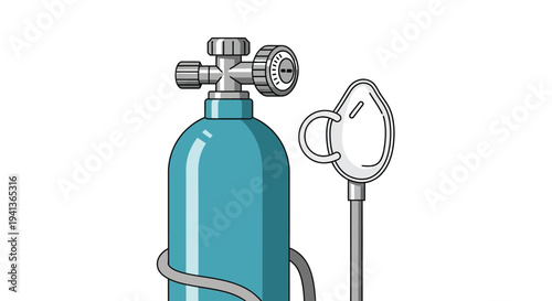 Illustration of a blue oxygen tank with a connected mask