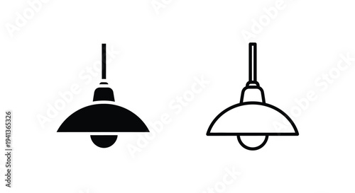 Two simple black and white illustrations of hanging pendant lights