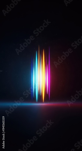 Fading streaks of vibrant energy captured in a dark, atmospheric setting. An abstract visualization of light decay and lingering illumination, digital, flow, hypnotic