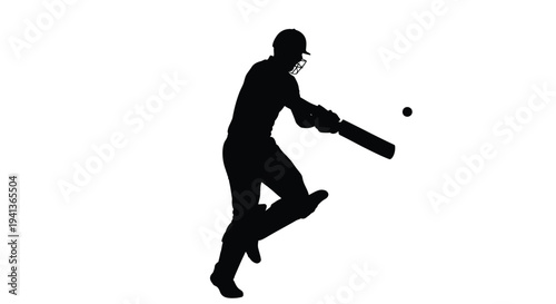 Silhouette of a cricket batsman preparing to hit the ball