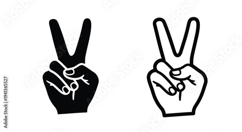 Two hands displaying the peace sign in opposing color schemes