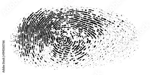 Grunge fingerprint texture abstract black and white thumbprint pattern. vintage distressed ink mark forensic identification retro grungy background design.