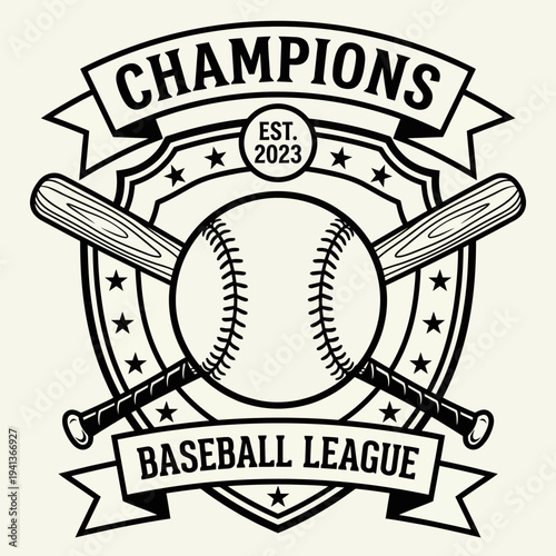 The logo features a classic baseball with crossed bats, representing a spirit of competition, teamwork and sportsmanship in the newly formed Champions Baseball League of 2023.