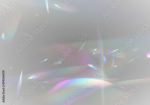 Crystal diamond prism channels neon rainbow light across glass glitter. PNG vector lens frames sparkle beside radiant glare and dramatic flare effect. Reflections illuminate the composition.