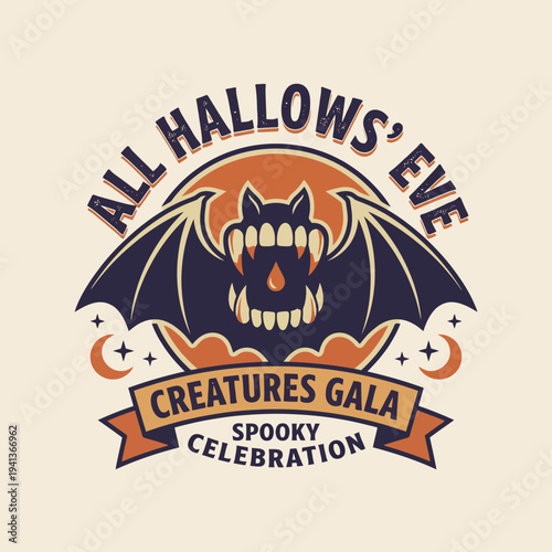 A haunting design for All Hallows' Eve features a menacing bat and fierce creature, encapsulating the thrilling spirit of Halloween with a captivating and spooky aesthetic.