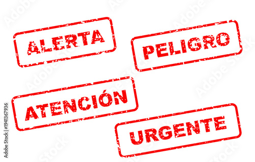 Spanish Warning Stamps Set - Alert Danger Attention Urgent Rubber Stamp Effects