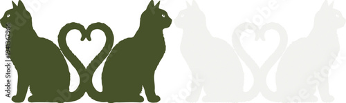 Two cat silhouettes with intertwined heart