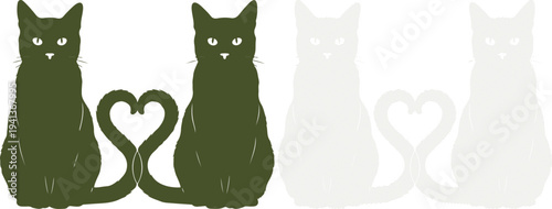 Silhouette of two cats forming a heart with their tails