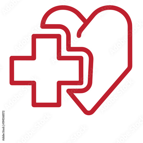 Red cross and heart medical symbol for health care and love  medical care icon