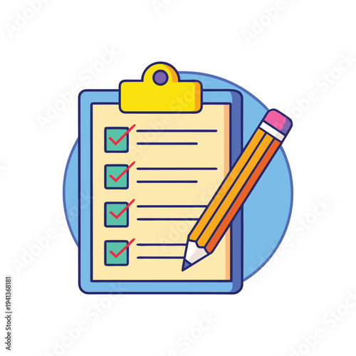 Checklist Clipboard with Pencil Task Management To Do List Icon Illustration