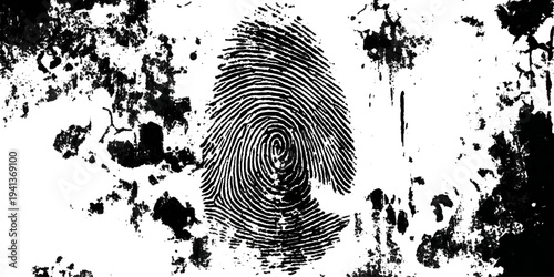 Grunge fingerprint texture abstract black and white thumbprint pattern. vintage distressed ink mark forensic identification retro grungy background design.