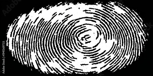 Grunge fingerprint texture abstract black and white thumbprint pattern. vintage distressed ink mark forensic identification retro grungy background design.