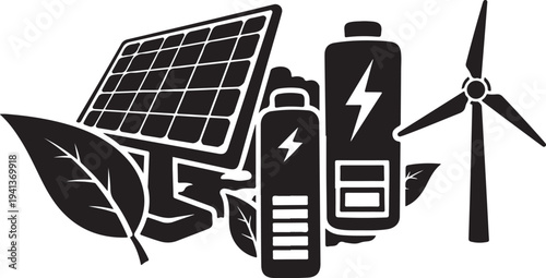Renewable Energy Sources and Sustainable Power Solutions Icon Set