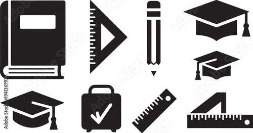 Education icons set for learning and graduation purposes online