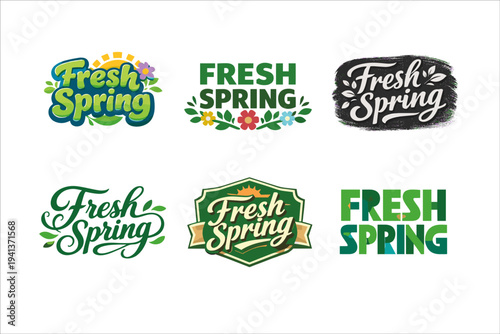 Fresh Spring. Set lettering. harmonious lettering variations of the same emblematic concept, each with different artistic interpretation (Rounded bubble