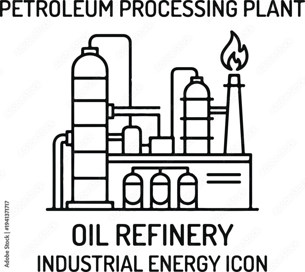 Obraz premium Petroleum processing plant and oil refinery industrial energy icon