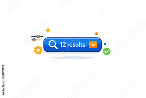 Search results collapse expressed as a compact UI badge showing a result count reduced into a single expandable element. The scene highlights