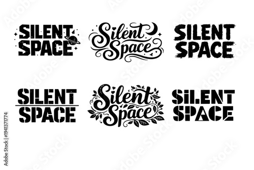 Silent Space. Set lettering. harmonious lettering variations of the same emblematic concept, each with different artistic interpretation (Blocky sans-serif