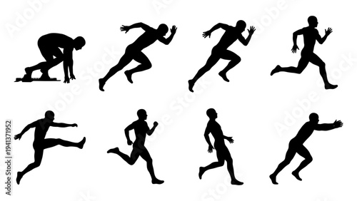 Running Silhouettes Set – Sprinter, Athlete, Track and Field Vector