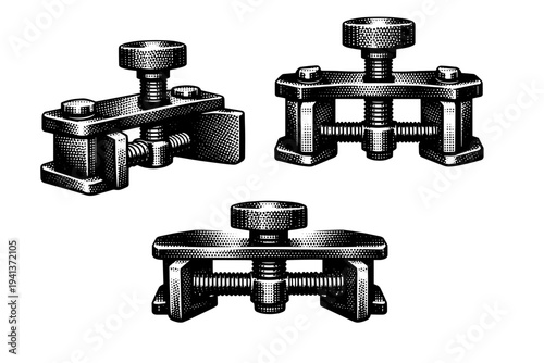 Brake caliper tool A metal brake caliper piston compression tool with threaded screw mechanism and dual contact plates built with realistic engineering