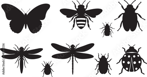 Insect silhouettes on a white background illustration set