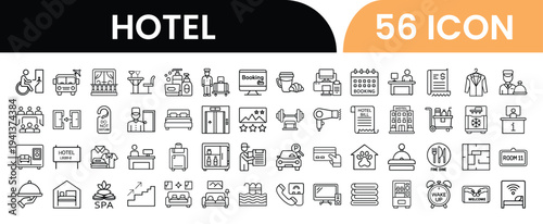Collection of 56 Hotel Icons for Hospitality and Travel Industry