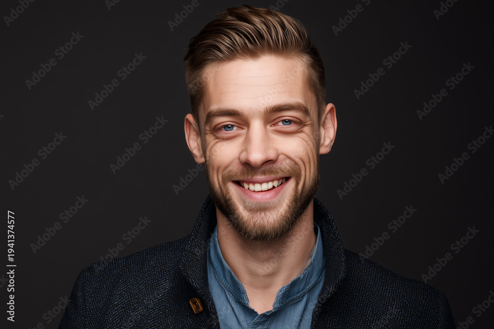 Obraz premium Smiling man on black background