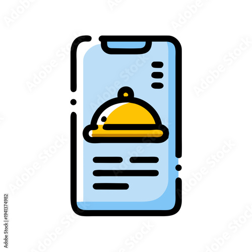 Smartphone displaying a food delivery order with restaurant tray icon isolated on white background, Vector