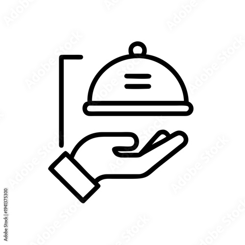 Hand holding a silver dome serving dish above an open palm isolated on white background, Vector