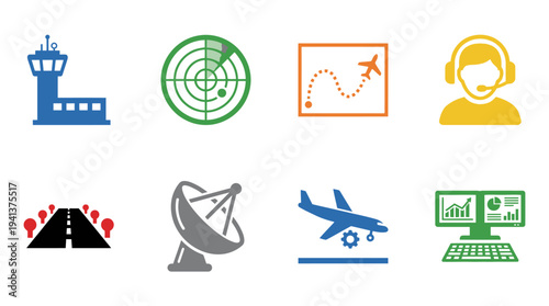 Air Traffic Control Icons – Aviation Safety and Monitoring Systems