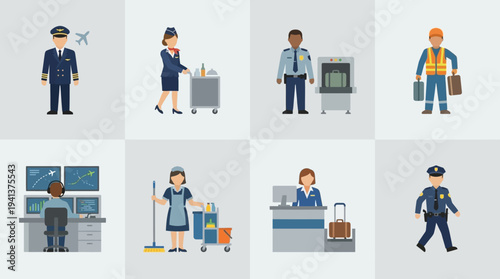 Airport Staff Icons – Airline and Aviation Professions