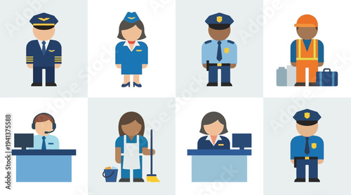 Airport Staff Icons – Airline and Aviation Professions