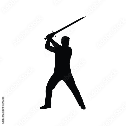 Man with sword silhouette vector flat illustration design.