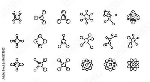 Collection of molecular structures and chemical graph representations in a grid layout