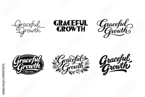 Graceful Growth. Set lettering. harmonious lettering variations of the same emblematic concept, each with different artistic interpretation (Modern minimal