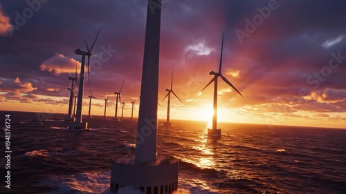 Wallpaper Mural A stunning sunset over a wind farm, with turbines silhouetted against vibrant clouds Torontodigital.ca