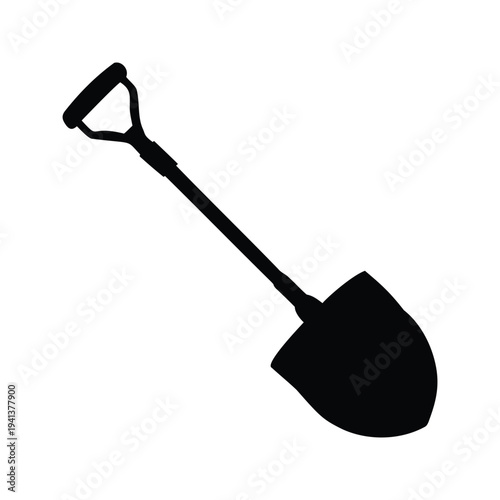 Silhouette of a shovel a long handle, perfect for gardening or digging tasks, vector illustration, gardening shovel silhouette vector illustration