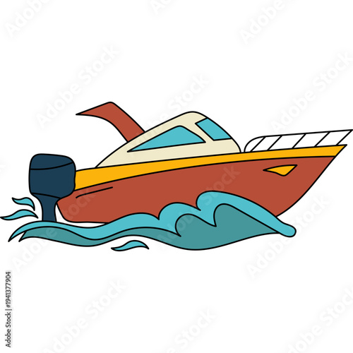 Motorboat on Water Illustration