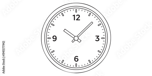 Analog Clock Icon Black and White Outline Drawing