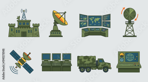 Military Aviation Icons – Aircraft, Carrier, and Radar Systems