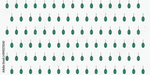 Minimalist Green Lanterns Pattern. Flat Design Hanging Lantern Decoration.