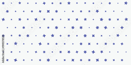Blue Stars Pattern Background. Varied Geometric Shapes and Sizes on White.