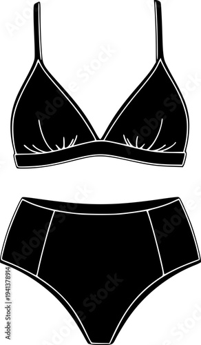 Minimalist Bikini Swimwear Icon Set - Simple Female Beachwear Contour Design Vector