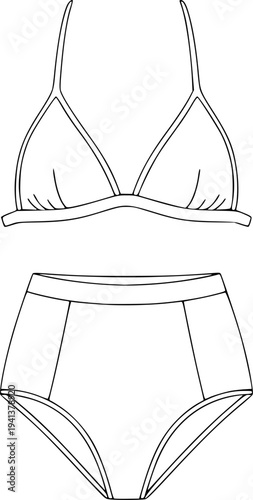 Minimalist Bikini Swimwear Icon Set - Simple Female Beachwear Contour Design Vector