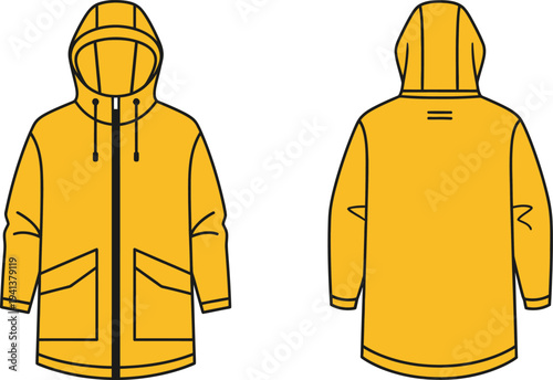Yellow Hooded Jacket Outdoor Vector Illustration