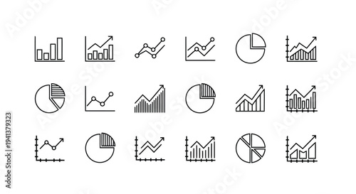 Collection of various graphical charts and data visualization icons