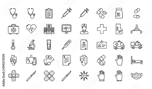 Doctor Thin Line Icons for Web Minimal Healthcare and Medical UI Symbols Vector