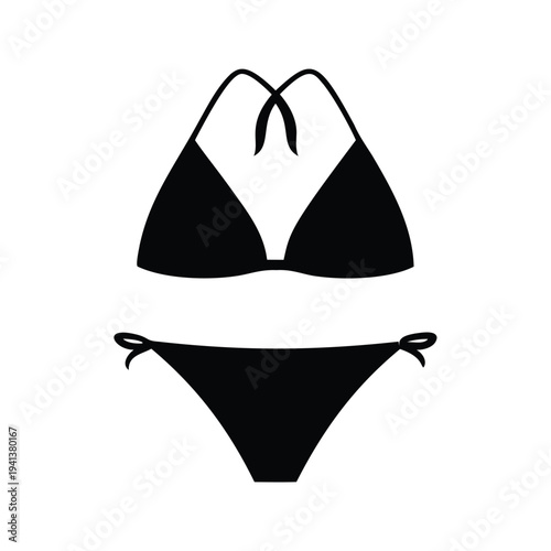 Stylish black and white bikini silhouette vector illustration showcasing a trendy swimwear design, triangle bikini silhouette vector illustration
