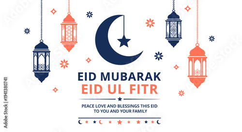 Eid Mubarak Greeting Vector isolated on White Background