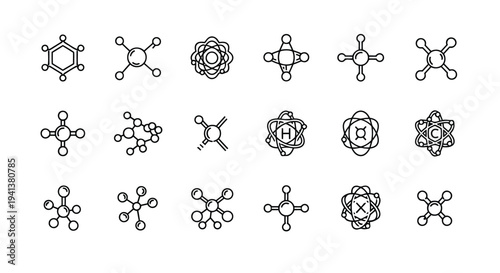 Collection of diverse molecular structures represented with atoms and bonds in a grid layout
